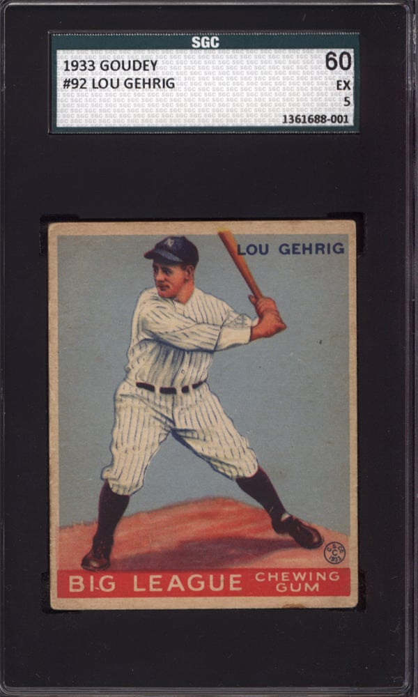 1933 Goudey #92 Lou Gehrig Yankees SGC 60