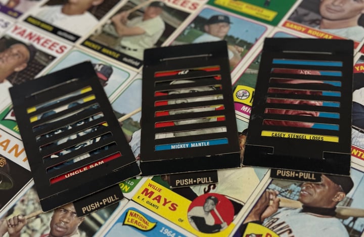 1965 Topps Push-Pull Cards With Mickey Mantle in Old Suitcase